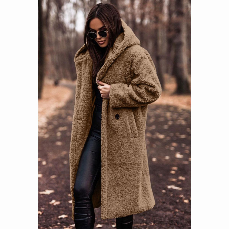 Women's Teddy Coat Long with Hood – Cozy Soft Winter Coat for Fashion-Conscious