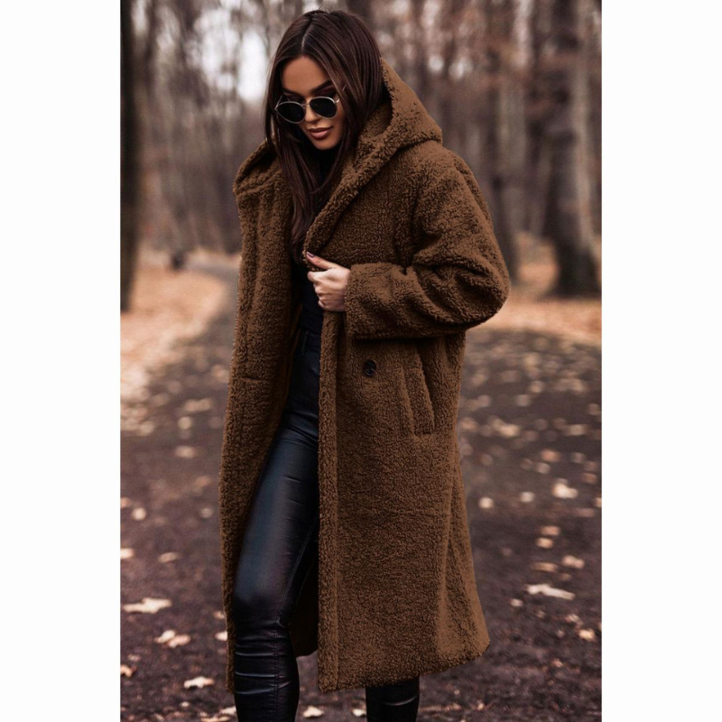 Women's Teddy Coat Long with Hood – Cozy Soft Winter Coat for Fashion-Conscious