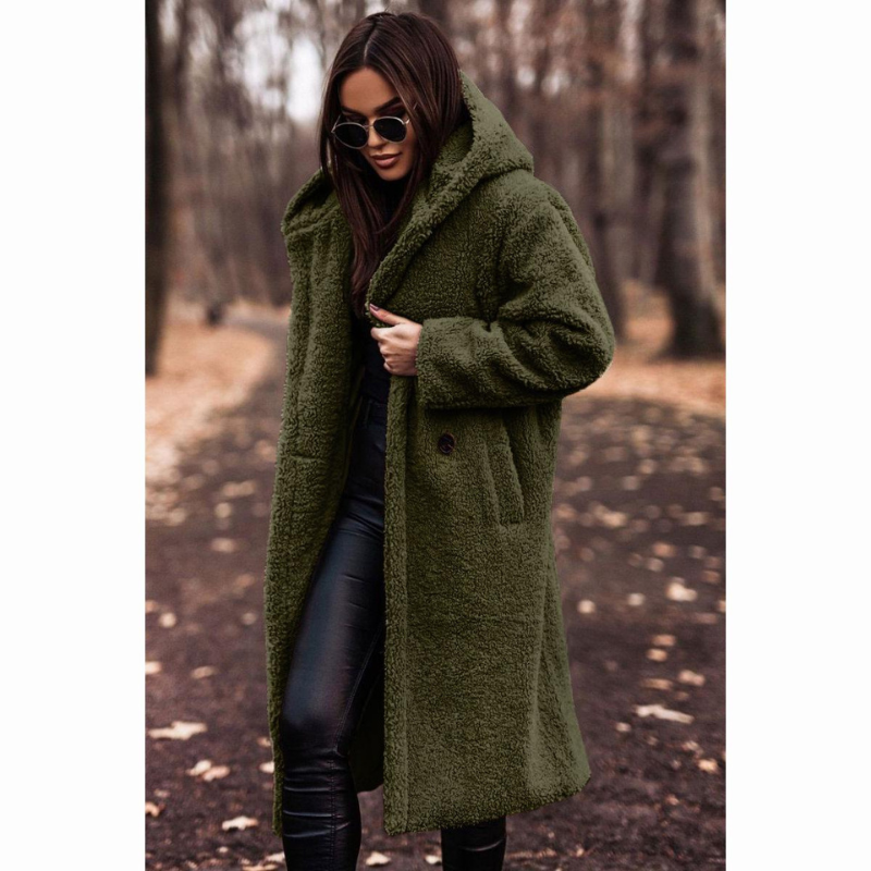 Women's Teddy Coat Long with Hood – Cozy Soft Winter Coat for Fashion-Conscious