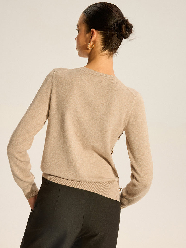 Damen Top Strick Asymmetrisch mit Knopfdesign
