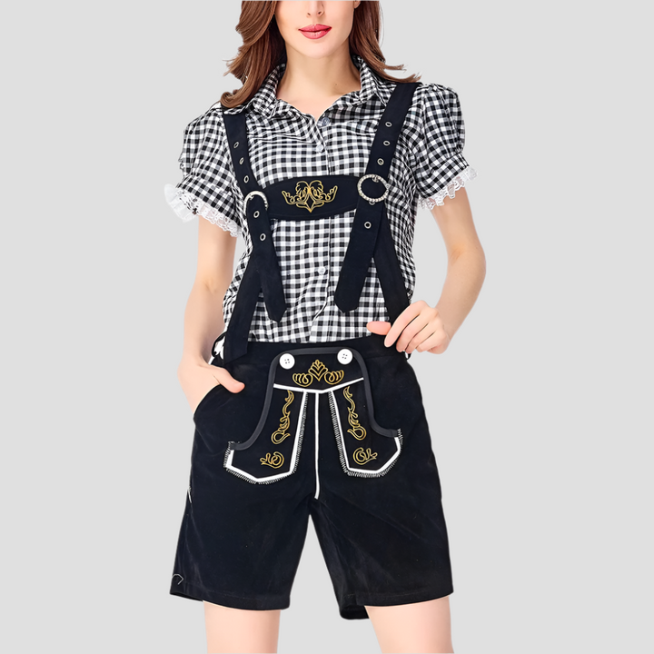 Women's traditional costume leather pants with blouse elegant