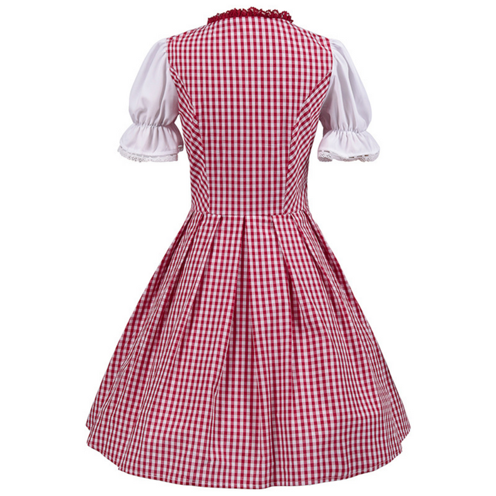 Women's Traditional Cotton Dirndl Dress Checkered Pattern with Ruffles