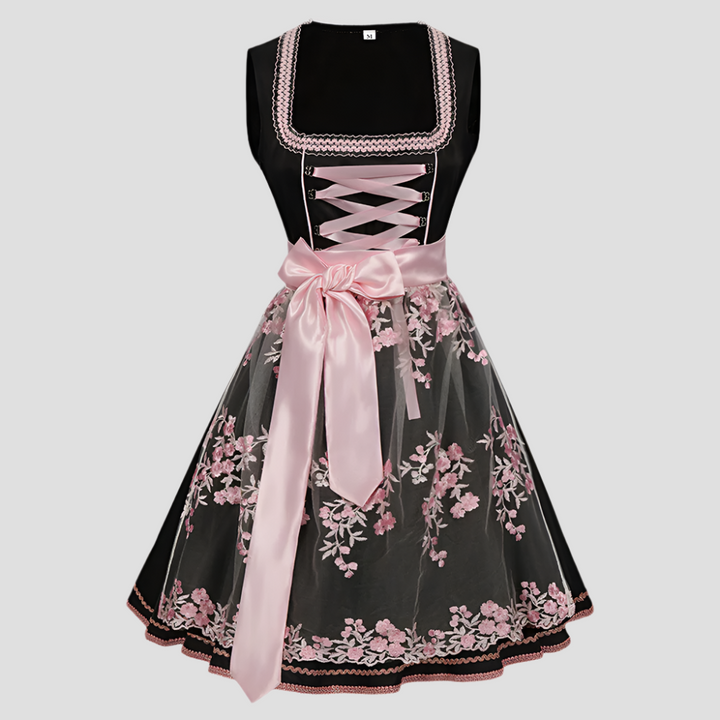 Women's traditional dress with floral embroidery and elegant lacing