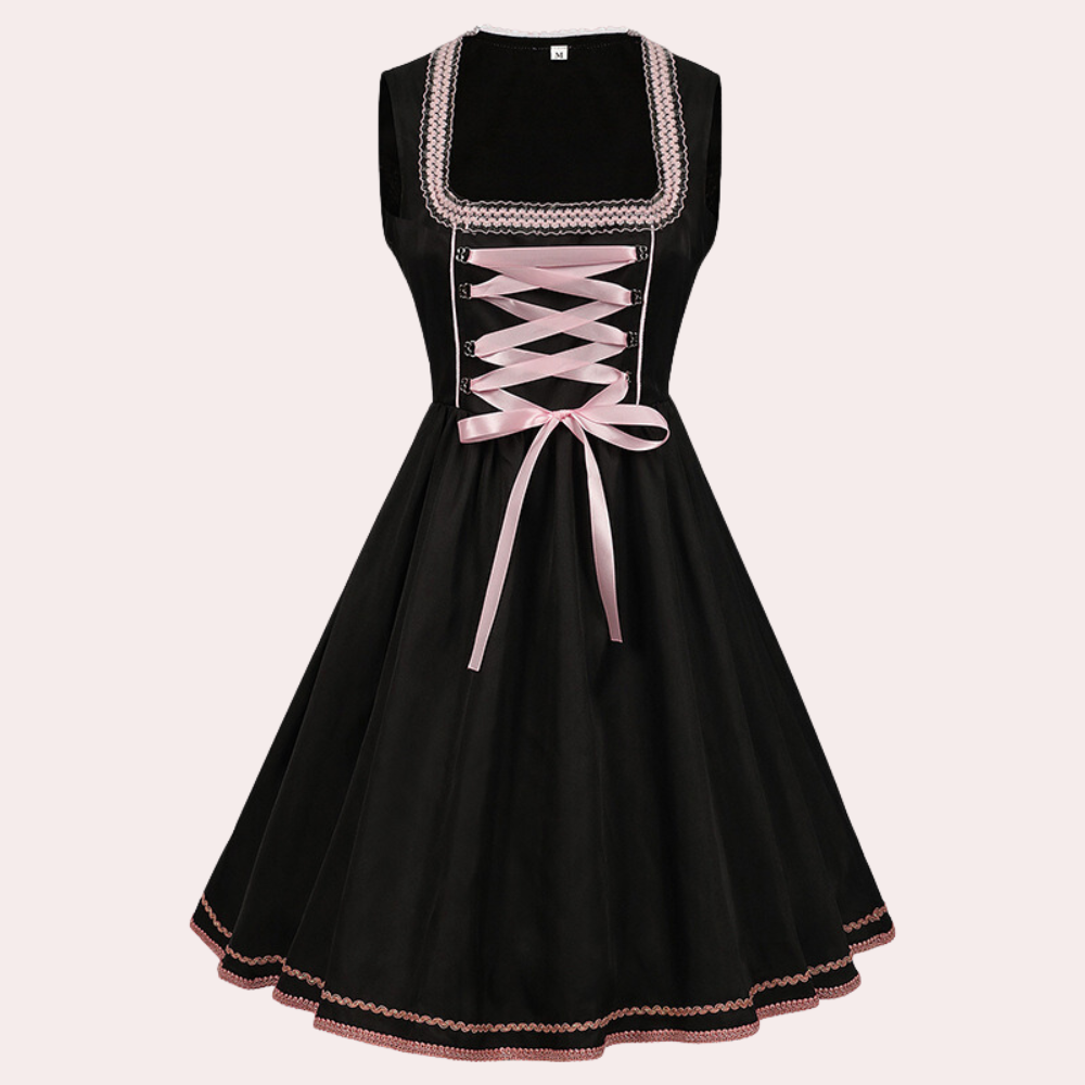 Women's traditional dress with floral embroidery and elegant lacing