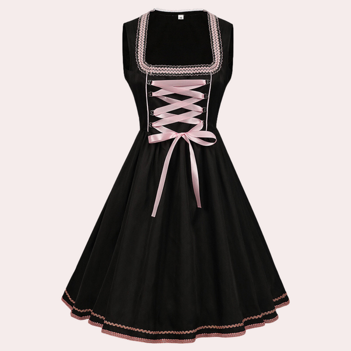 Women's traditional dress with floral embroidery and elegant lacing