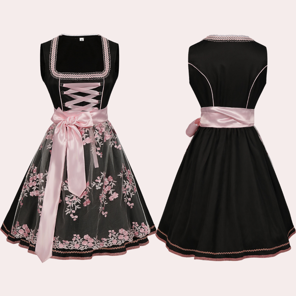 Women's traditional dress with floral embroidery and elegant lacing