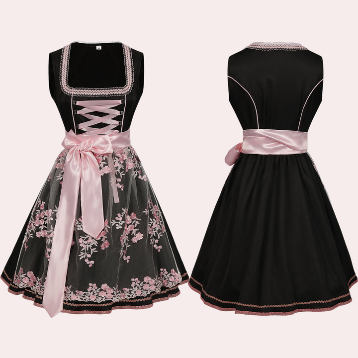 Women's traditional dress with floral embroidery and elegant lacing