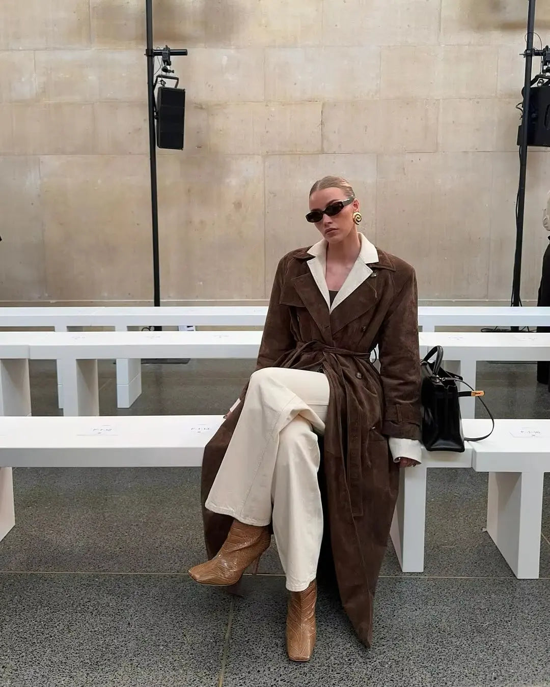 Women's suede trench coat classic elegant cut with belt