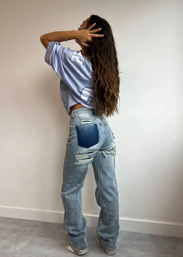 Damen Vintage Ripped Jeans Denim Gerade