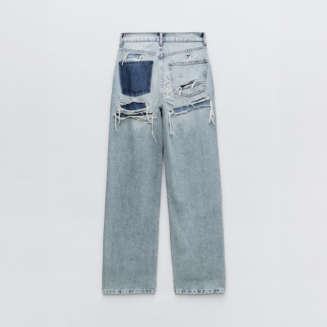 Damen Vintage Ripped Jeans Denim Gerade