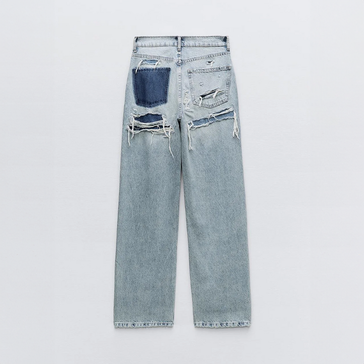 Damen Vintage Ripped Jeans Denim Gerade
