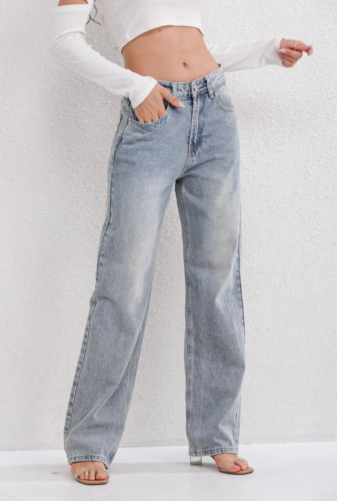 Damen Vintage Ripped Jeans Denim Gerade