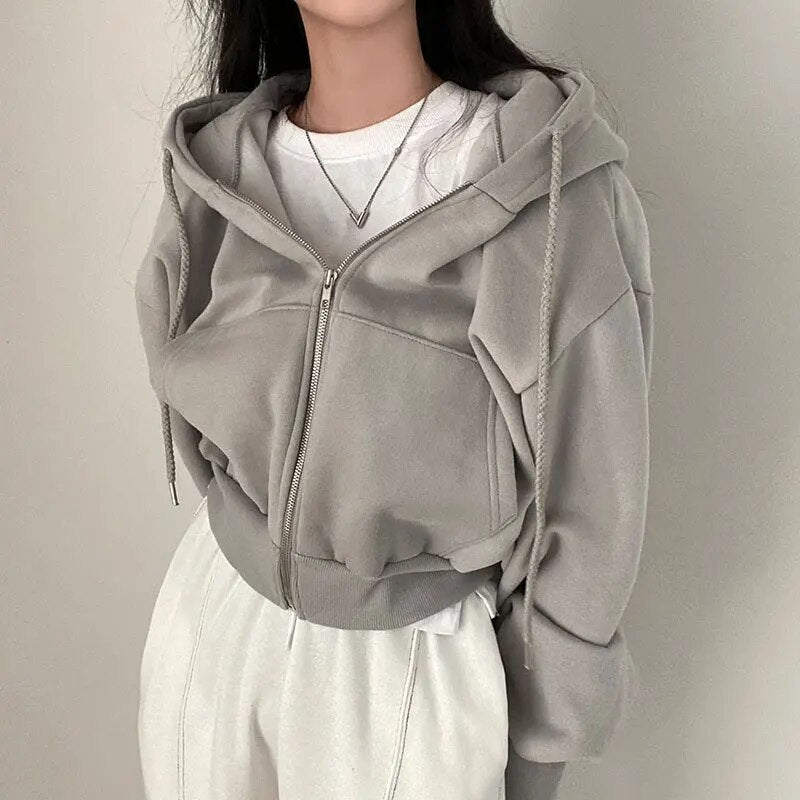 Veste courte pour femmes avec capuche coupe oversize mélange de coton