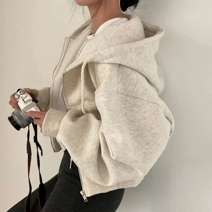 Veste courte pour femmes avec capuche coupe oversize mélange de coton