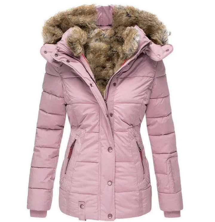 Damen Winterjacke mit Veganfellkapuze und taillierter Passform