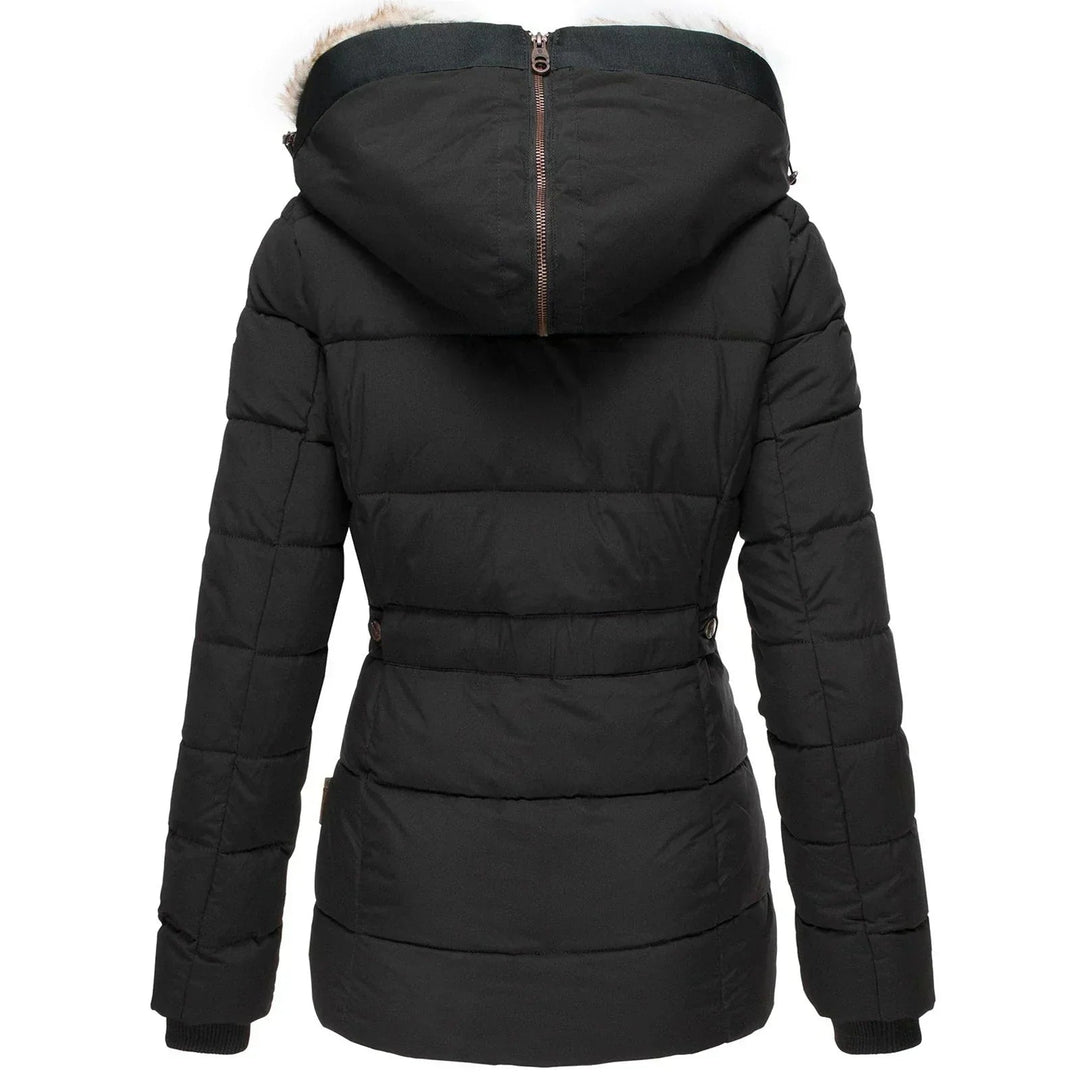 Damen Winterjacke mit Veganfellkapuze und taillierter Passform