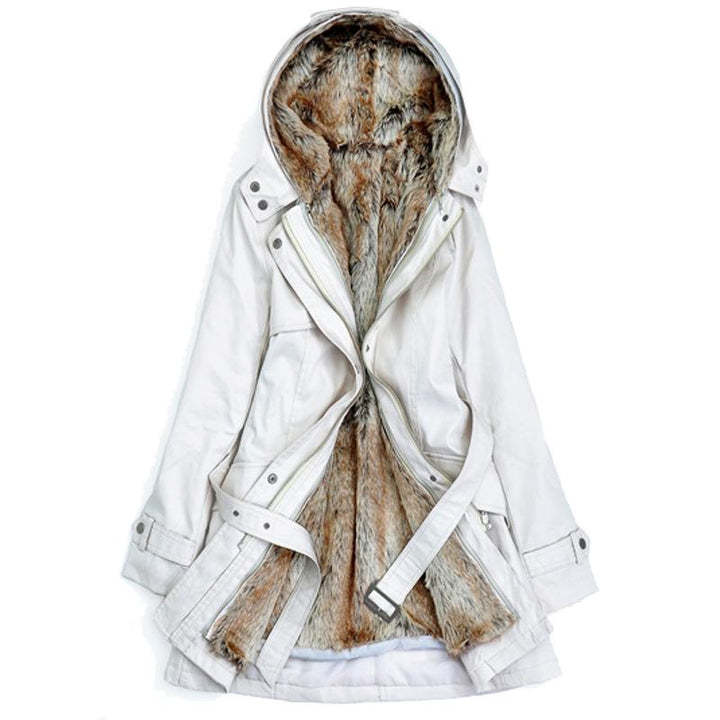 Damen Winterjacke mit Kunstpelz und Taillengürtel