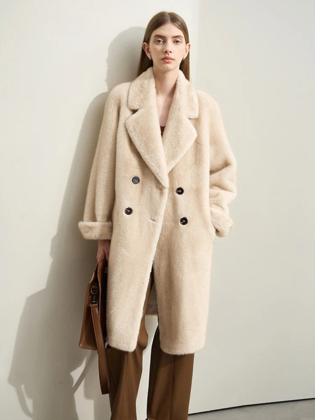 Women's Wool Coat Double Open Elegant Style for Winter Fashion