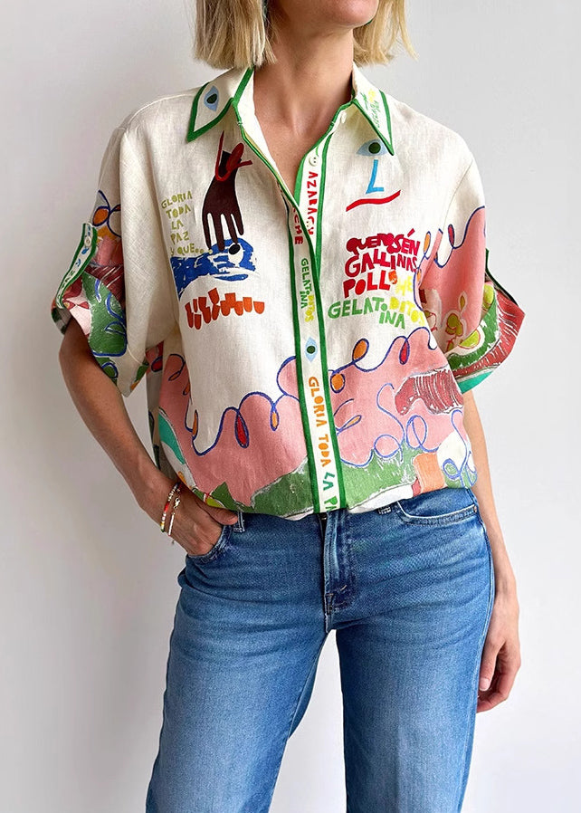 Damenbluse Leinen Peter-Pan-Kragen 0