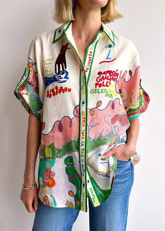 Damenbluse Leinen Peter-Pan-Kragen 1