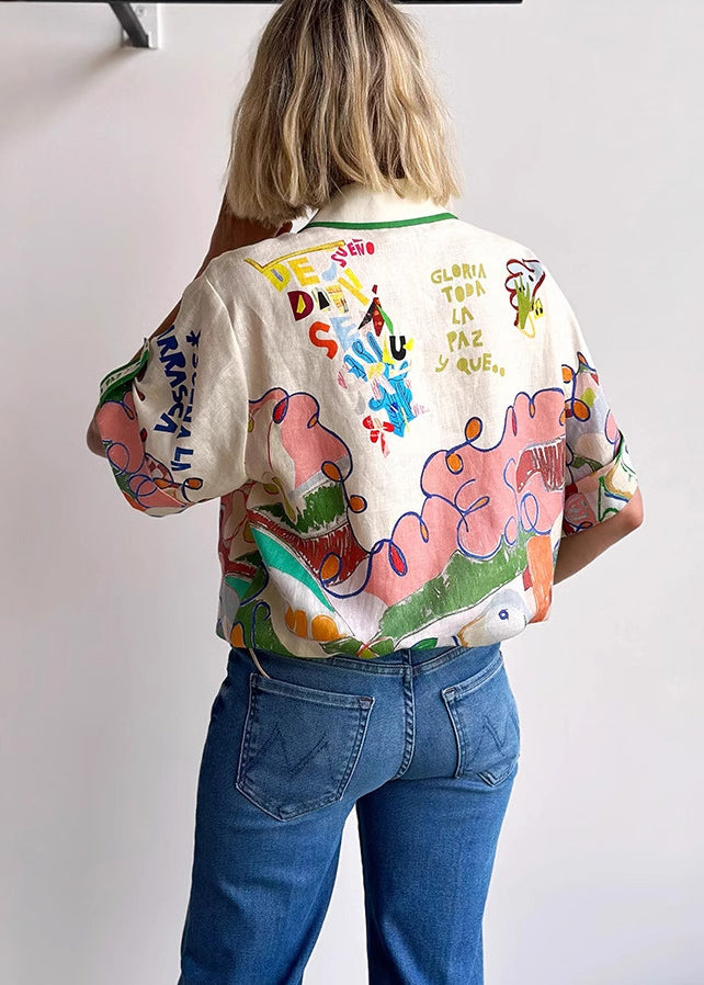 Damenbluse Leinen Peter-Pan-Kragen 3