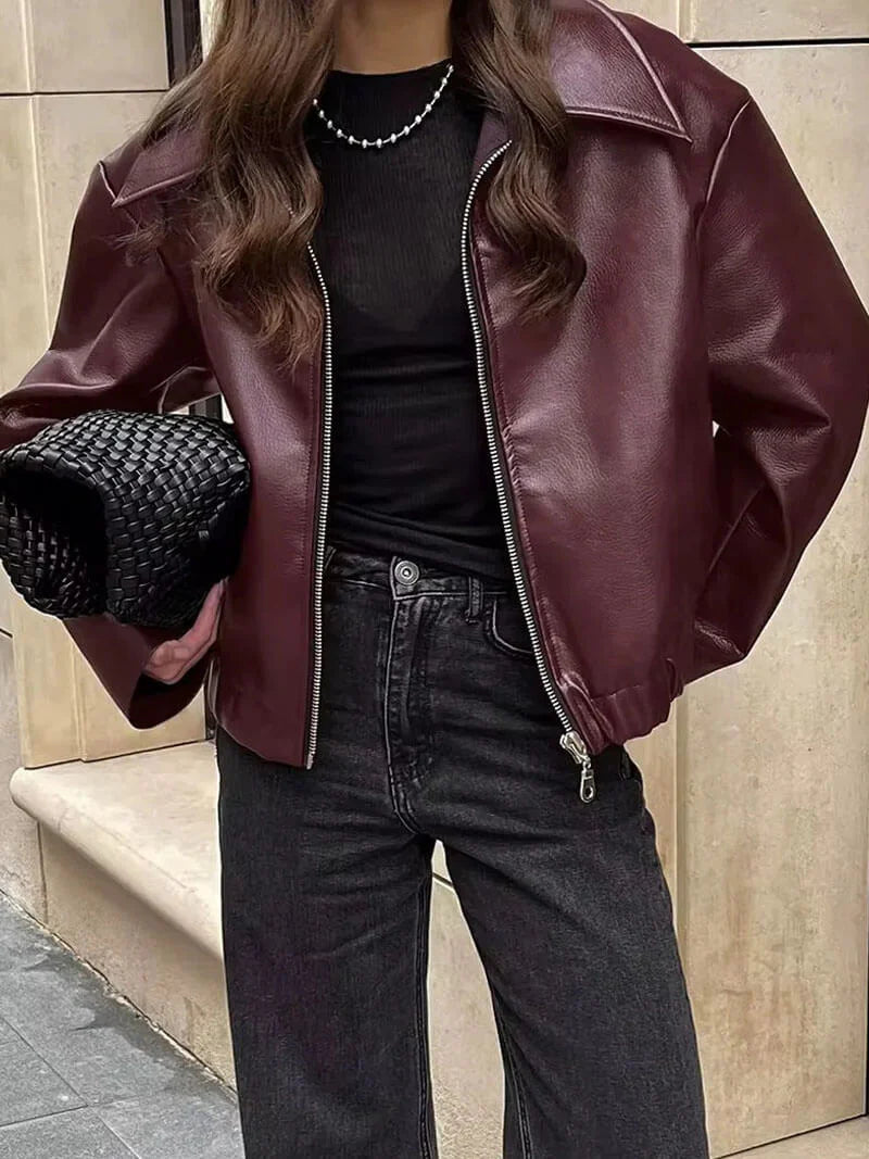 Women's jacket made of high-quality imitation leather in a modern cut