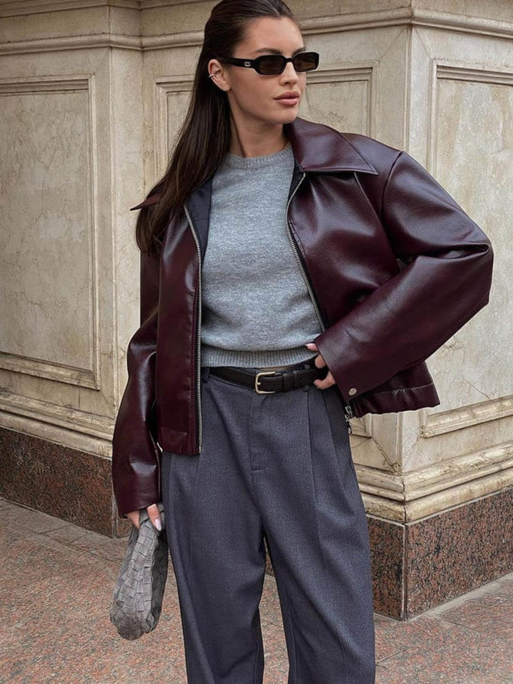 Women's jacket made of high-quality imitation leather in a modern cut