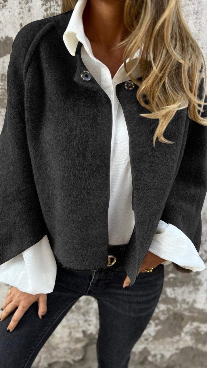 Women's jacket cotton elegant transitional jacket with round neckline