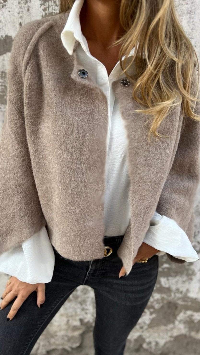 Women's jacket cotton elegant transitional jacket with round neckline