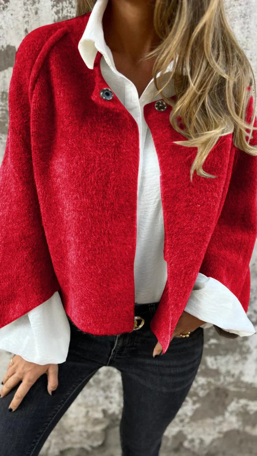 Women's jacket cotton elegant transitional jacket with round neckline