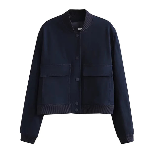 Women's jacket bomber style sturdy material for transitional seasons