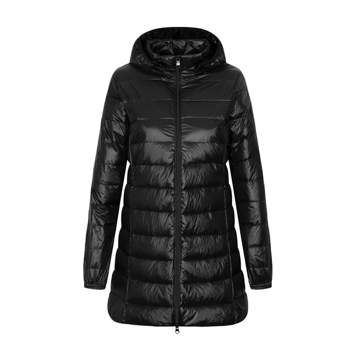 Women's down jacket with hood long cut