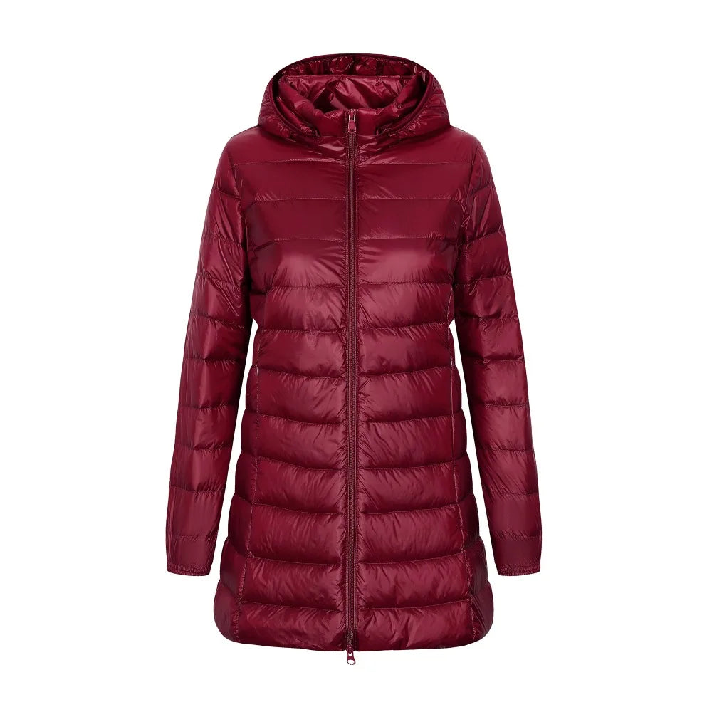 Women's down jacket with hood long cut