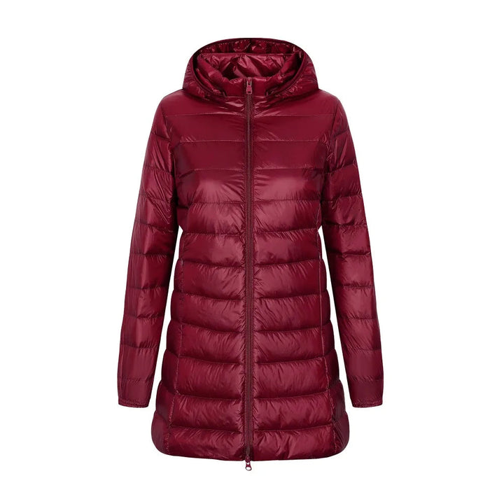 Women's down jacket with hood long cut