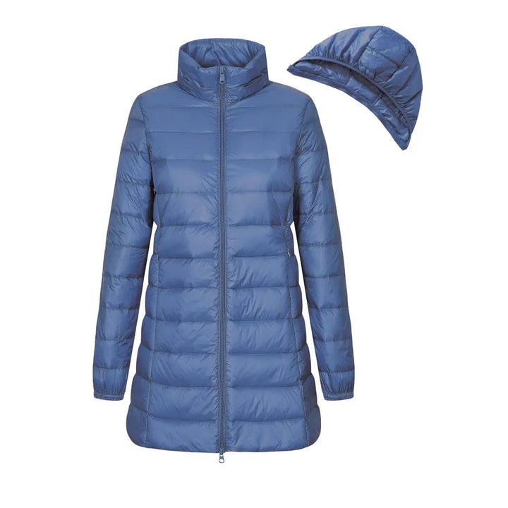 Women's down jacket with hood long cut