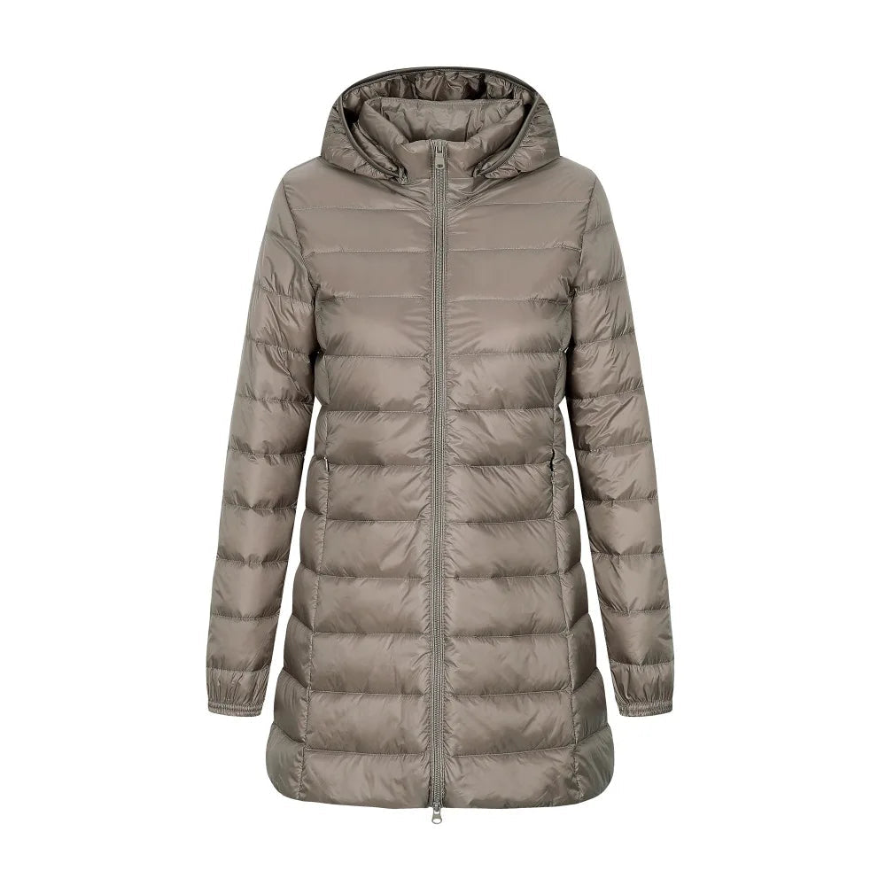 Women's down jacket with hood long cut