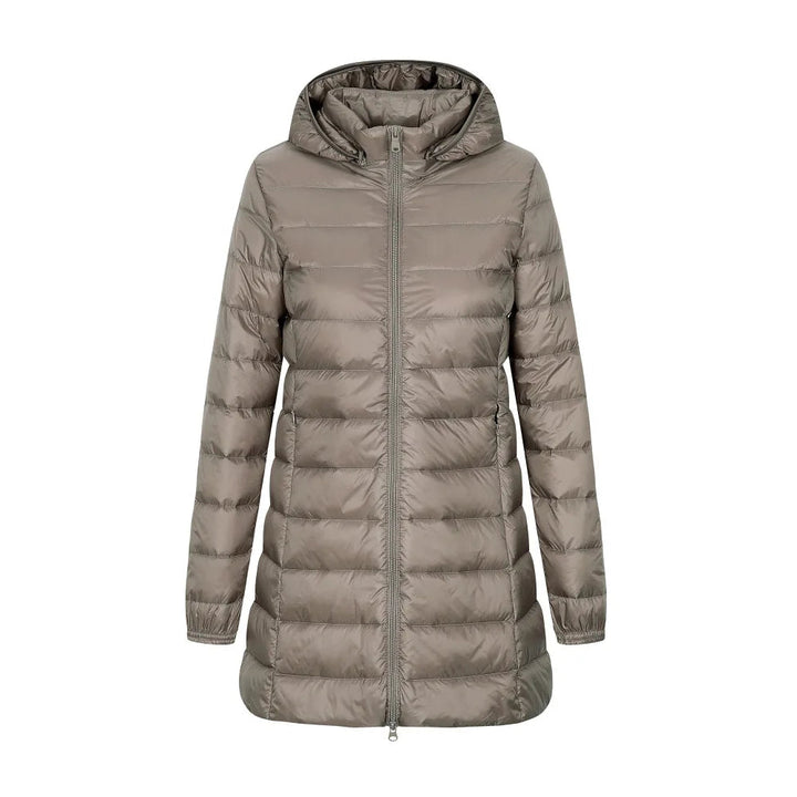 Women's down jacket with hood long cut