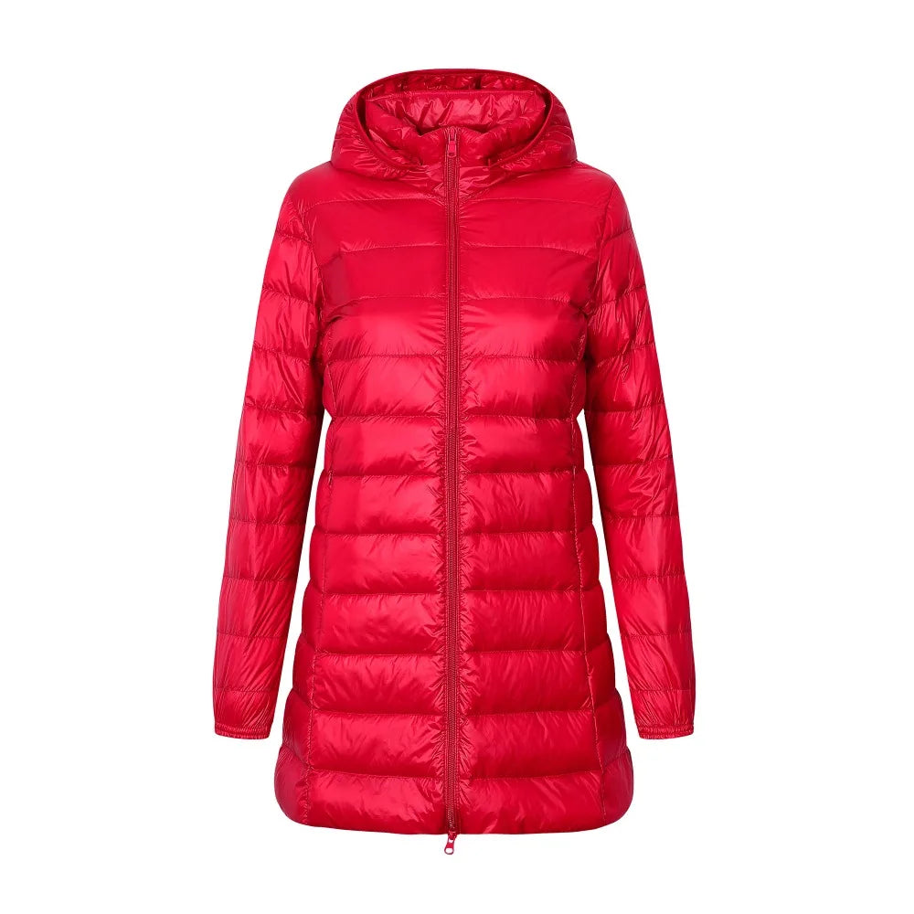 Women's down jacket with hood long cut