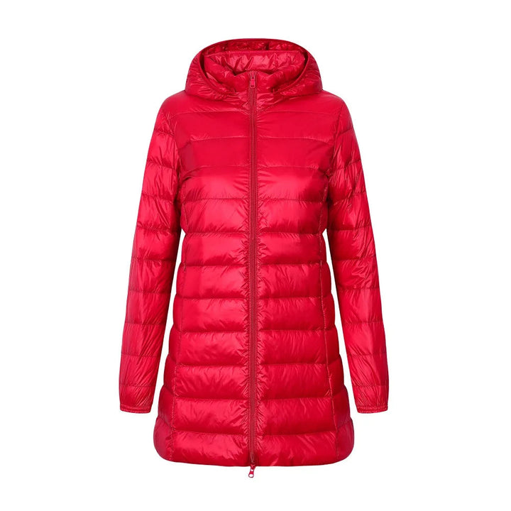Women's down jacket with hood long cut