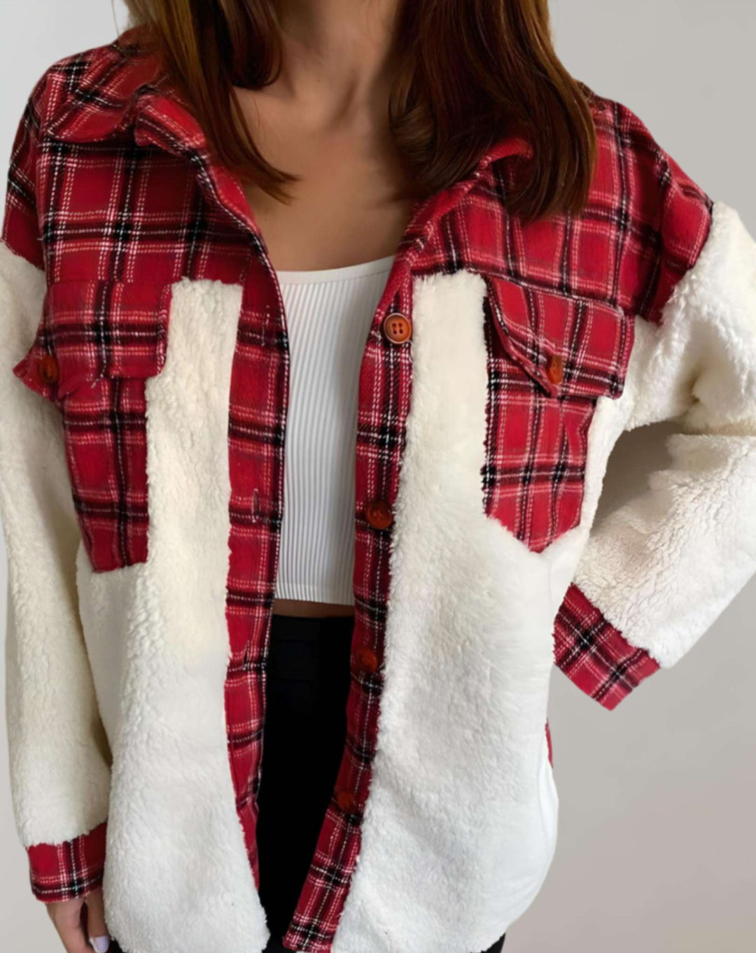 Damenjacke Karomuster Warm Mit Brusttaschen Lässiger Schnitt