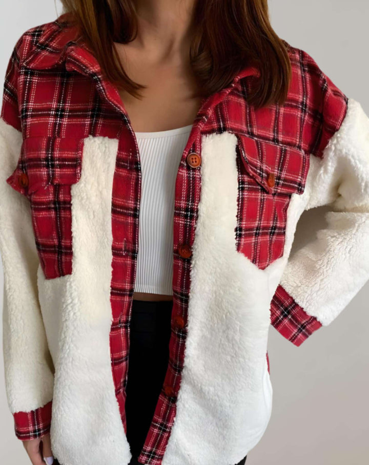 Damenjacke Karomuster Warm Mit Brusttaschen Lässiger Schnitt