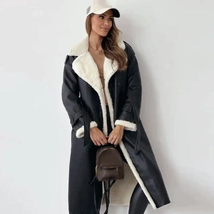 Women's jacket long fleece lining teddy collar elegant silhouette