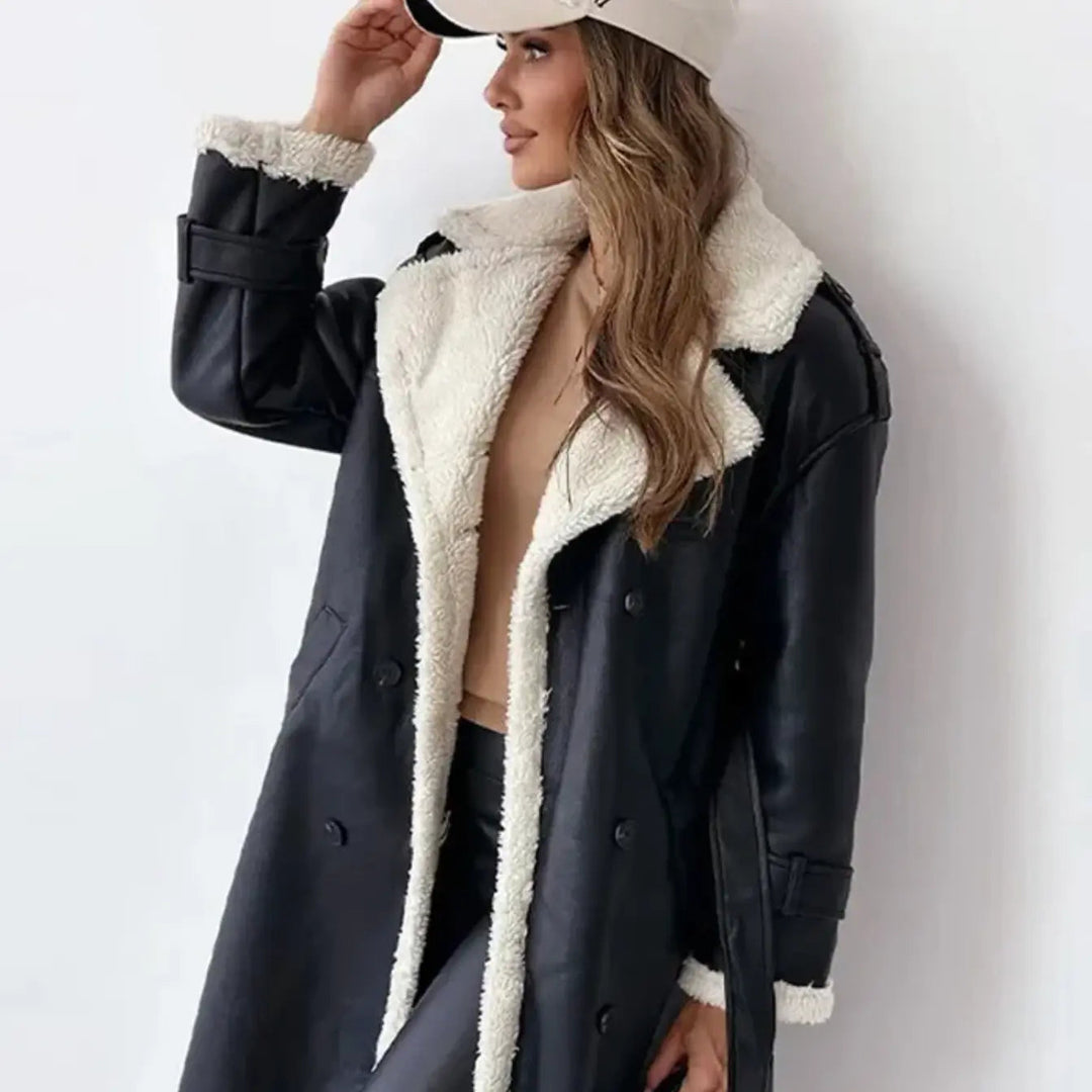 Women's jacket long fleece lining teddy collar elegant silhouette
