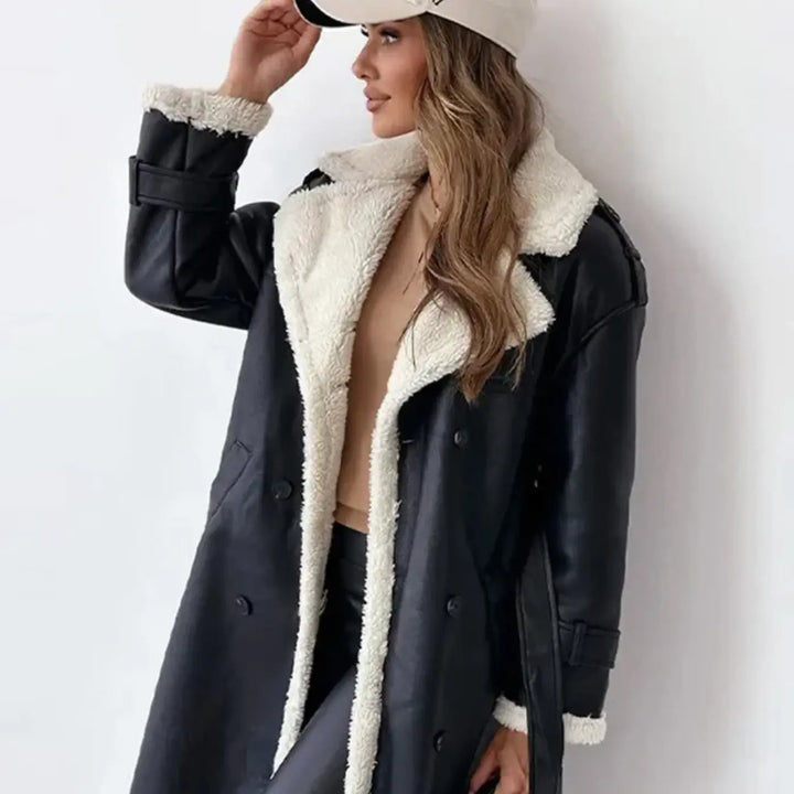 Women's jacket long fleece lining teddy collar elegant silhouette
