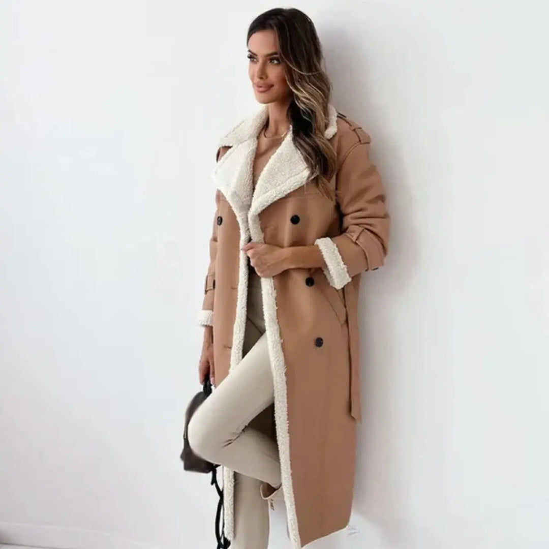 Women's jacket long fleece lining teddy collar elegant silhouette