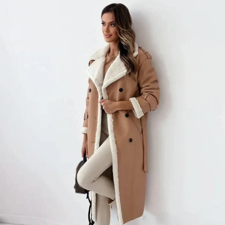 Women's jacket long fleece lining teddy collar elegant silhouette