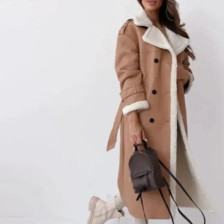 Women's jacket long fleece lining teddy collar elegant silhouette