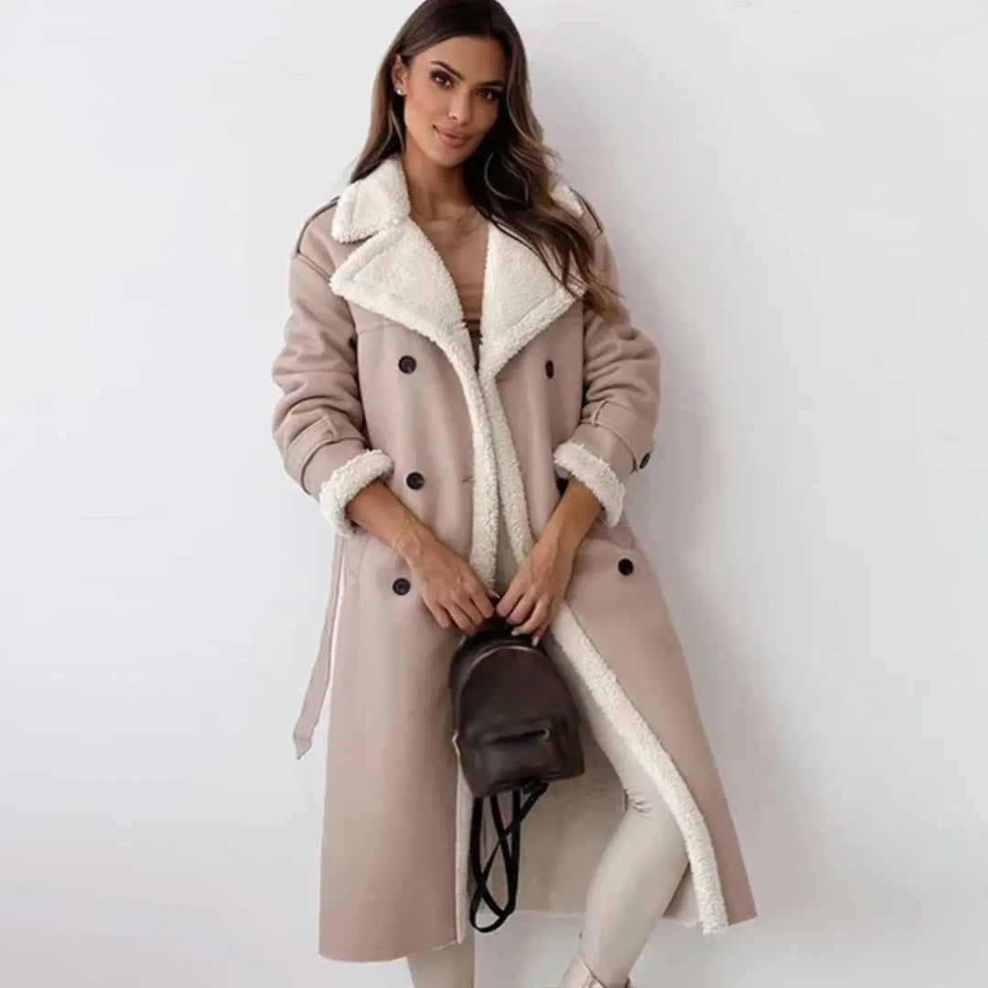 Women's jacket long fleece lining teddy collar elegant silhouette