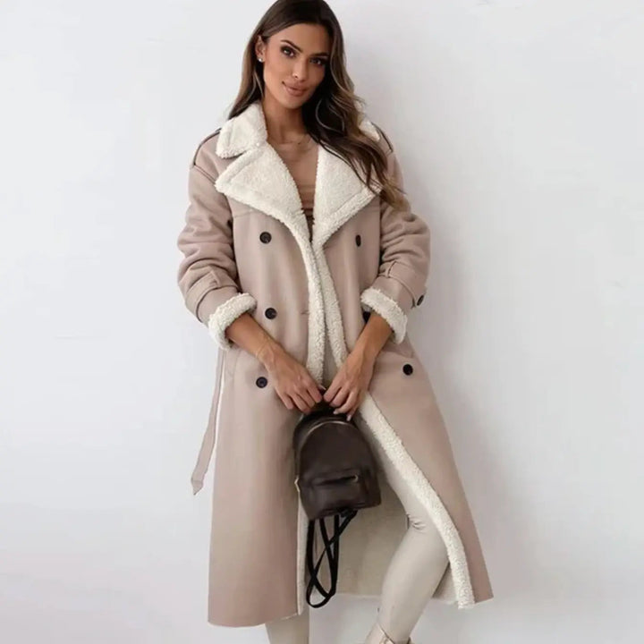 Women's jacket long fleece lining teddy collar elegant silhouette
