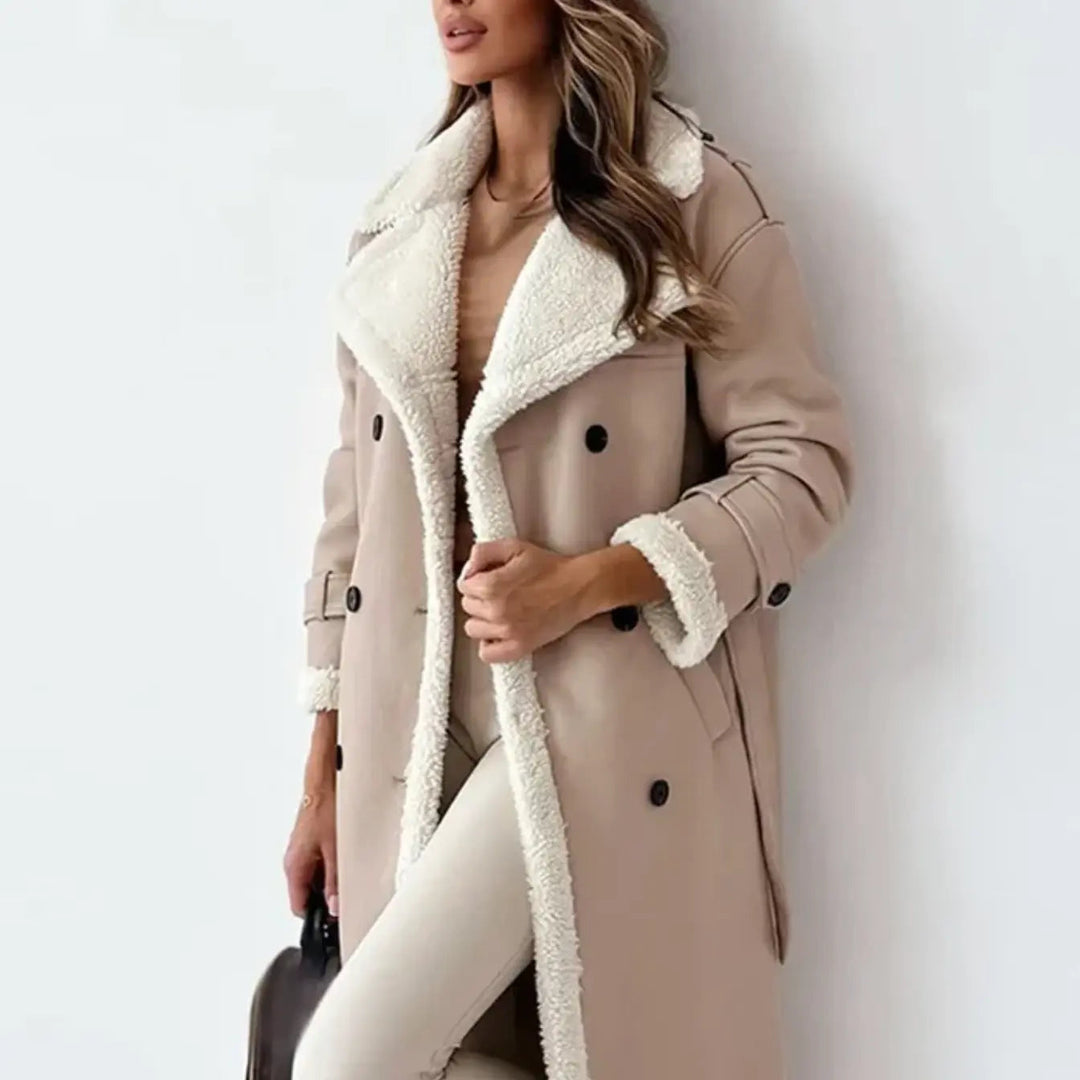 Women's jacket long fleece lining teddy collar elegant silhouette